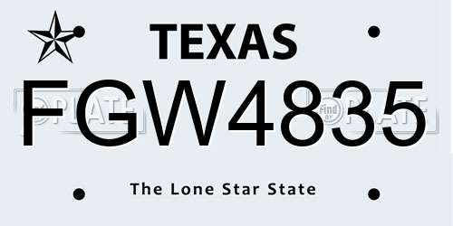 FGW4835 Texas License Plate