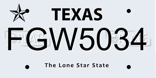 FGW5034 Texas License Plate