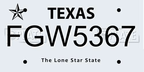 FGW5367 Texas License Plate