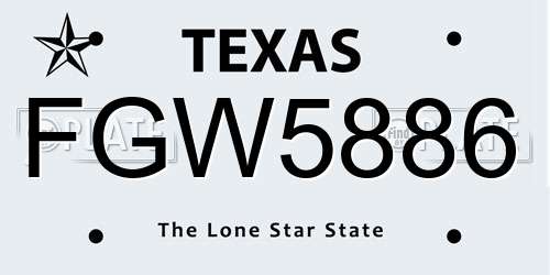 FGW5886 Texas License Plate