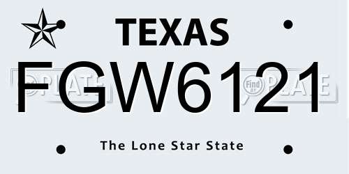 FGW6121 Texas License Plate