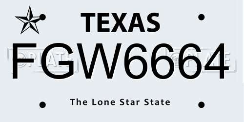 FGW6664 Texas License Plate