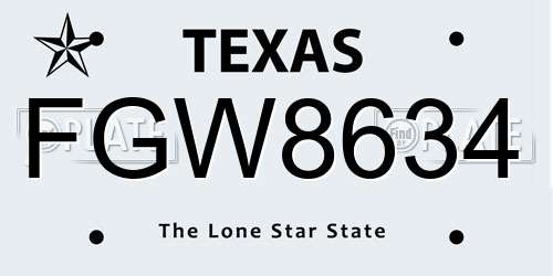 FGW8634 Texas License Plate