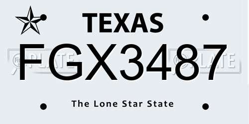 FGX3487 Texas License Plate