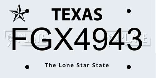 FGX4943 Texas License Plate