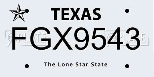 FGX9543 Texas License Plate