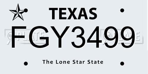 FGY3499 Texas License Plate