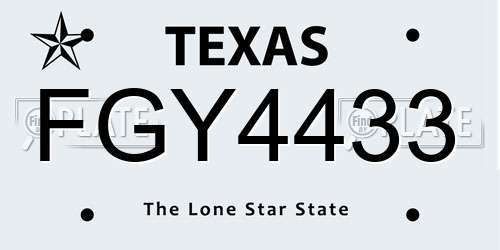 FGY4433 Texas License Plate
