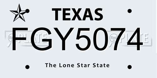 FGY5074 Texas License Plate