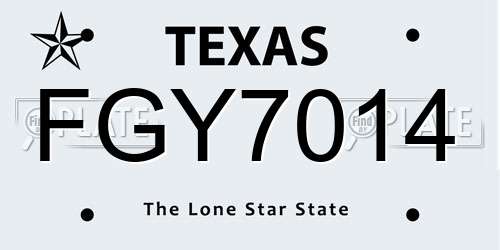 FGY7014 Texas License Plate
