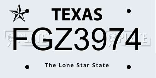 FGZ3974 Texas License Plate