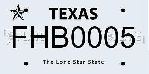FHB0005 Texas License Plate
