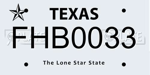 FHB0033 Texas License Plate