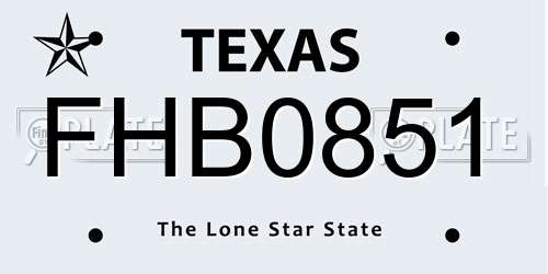 FHB0851 Texas License Plate