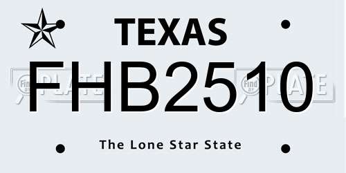 FHB2510 Texas License Plate