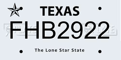 FHB2922 Texas License Plate