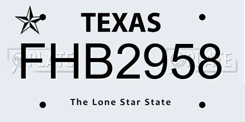 FHB2958 Texas License Plate