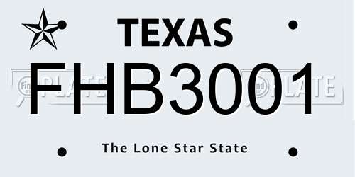 FHB3001 Texas License Plate