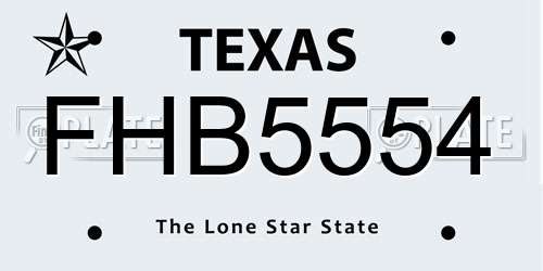 FHB5554 Texas License Plate