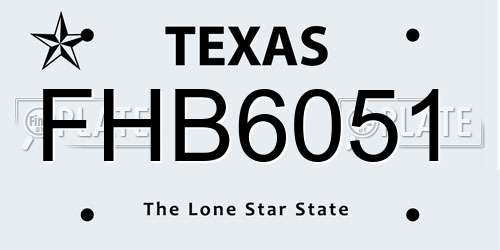 FHB6051 Texas License Plate