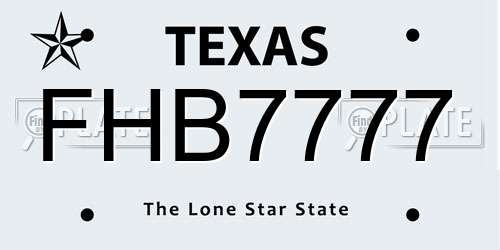 FHB7777 Texas License Plate