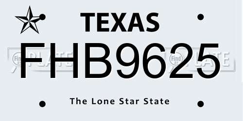 FHB9625 Texas License Plate