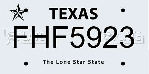 FHF5923 Texas License Plate