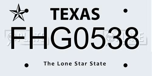 FHG0538 Texas License Plate