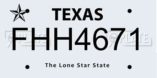 FHH4671 Texas License Plate