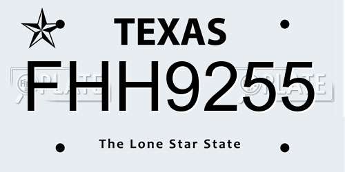 FHH9255 Texas License Plate