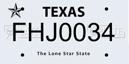 FHJ0034 Texas License Plate