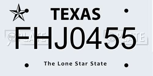 FHJ0455 Texas License Plate