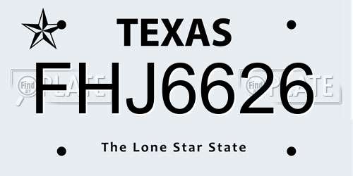 FHJ6626 Texas License Plate