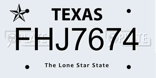 FHJ7674 Texas License Plate