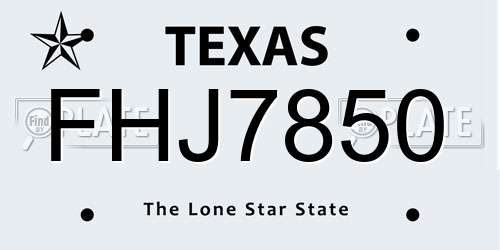 FHJ7850 Texas License Plate