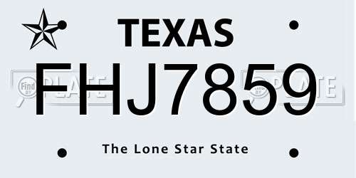 FHJ7859 Texas License Plate