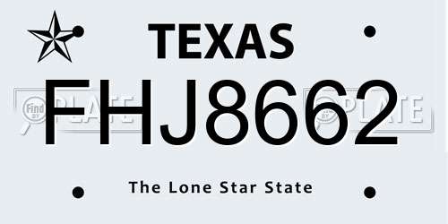 FHJ8662 Texas License Plate