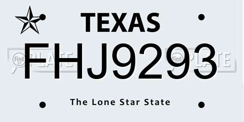 FHJ9293 Texas License Plate