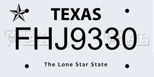 FHJ9330 Texas License Plate