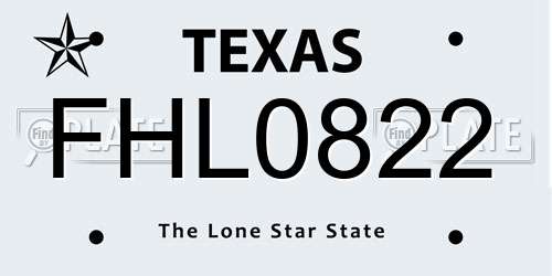 FHL0822 Texas License Plate
