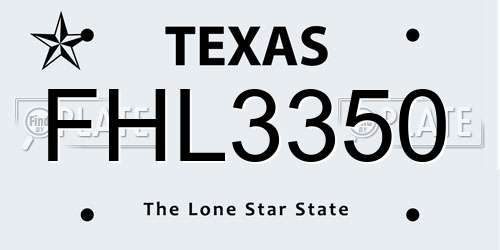 FHL3350 Texas License Plate