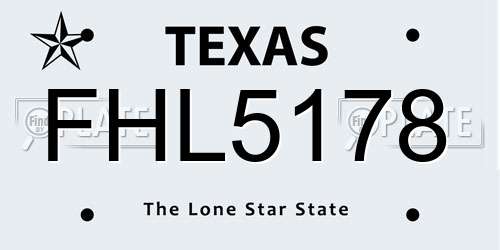 FHL5178 Texas License Plate