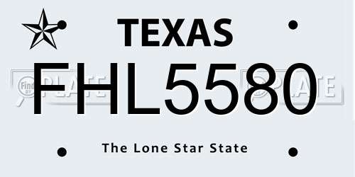 FHL5580 Texas License Plate