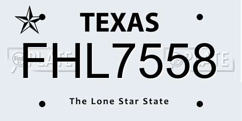 FHL7558 Texas License Plate