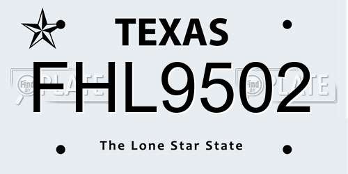 FHL9502 Texas License Plate