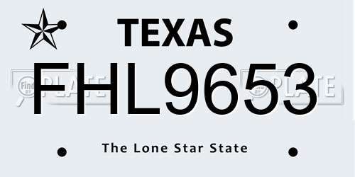 FHL9653 Texas License Plate