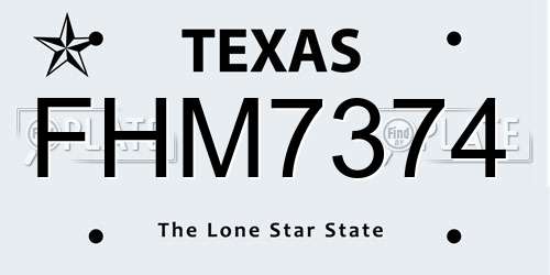 FHM7374 Texas License Plate