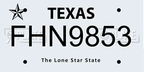 FHN9853 Texas License Plate
