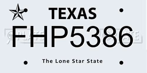 FHP5386 Texas License Plate