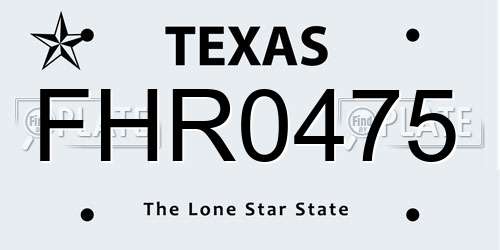 FHR0475 Texas License Plate